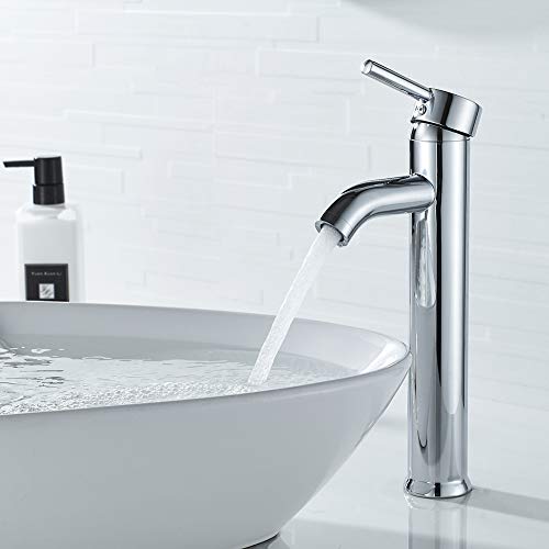 Bathroom Sink Faucet Chrome Modern Sing Handle One Hole Vessel Sink Faucet With Metal Drain Assembly And Faucet Supply Lines Lavatory Faucet #TOP4