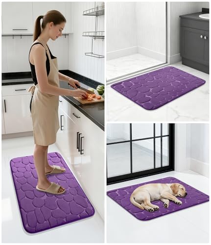 YIHOUSE Memory Foam Bath Mat Cobblestone Bathroom Rugs Super Water Absorbent Bath Mats for Bathroom Machine Washable Bath Rugs(17 x 24,Eggplant) - image 8
