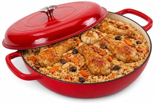 XVersion 30CM Enameled Cast Iron Dutch Oven with Lid Heavy Duty Braising Pot for Casserole Stews Roasting Bread Baking (Red)