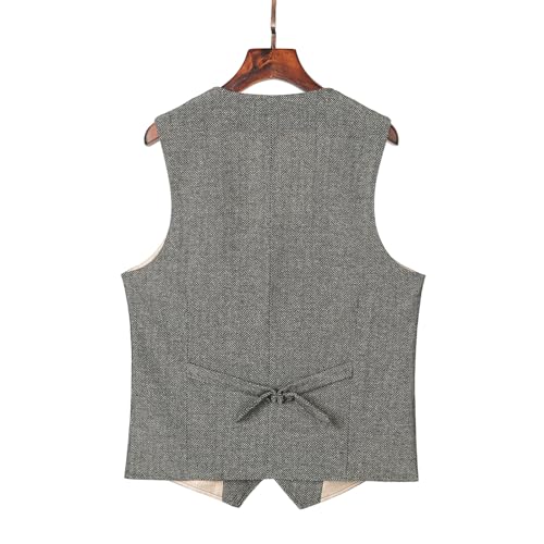 Solovedress Mens Vintage Wolle Anzugweste Regular Fit Weste Anzug Weste für Hochzeit Groomsmen(Grey,XL)