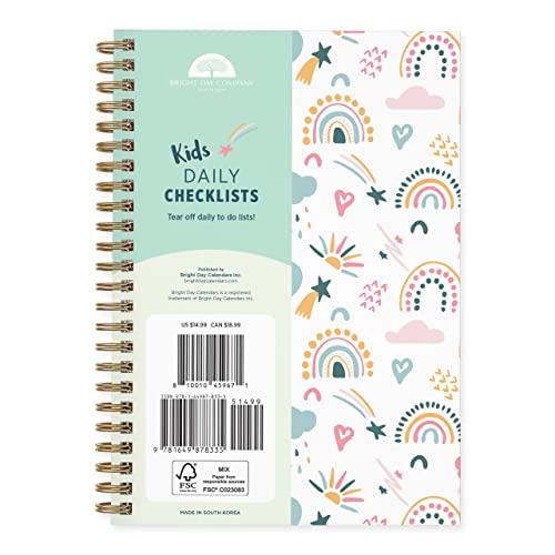 Kids To Do Chore List Daily Task Checklist Planner Time Management Notebook By Bright Day Non Dated Flex Cover Spiral Organizer 8.25 X 6.25 (Rainbows) #TOP6
