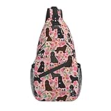 Cute Newfoundland Dogs Lovers Rose Flower Floral Dog Puppy Animals 3D Print Sling Bag Folding Chest...