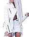 Produktbild ORANDESIGNE Weiß PU-Leder Reißverschluss Niet Umlegekragen Langarm Lederjacke Bikerjacke Mode Mantel Damen S