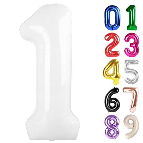1 Balloon - White Birthday Number Balloons, 40 Inch Decorations Men Women