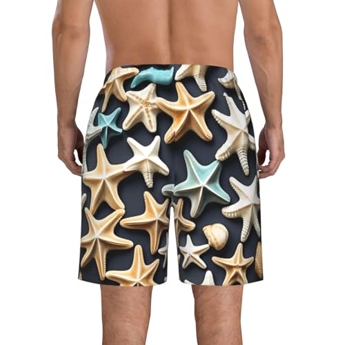 Seashell Starfish Print Mens Casual Shorts Drawstring Summer Beach Stretch Shorts Novelty Swimtrunks2
