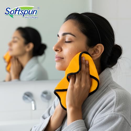Image of SOFTSPUN Microfiber Hand & Face Wipes 280 GSM 20x30 Cms, 4 Piece Towel Set, (Orange) Super Soft & Silky for Hand, Face and Body - Hypoallergenic Sensitive Skin Wipes & Washcloths.