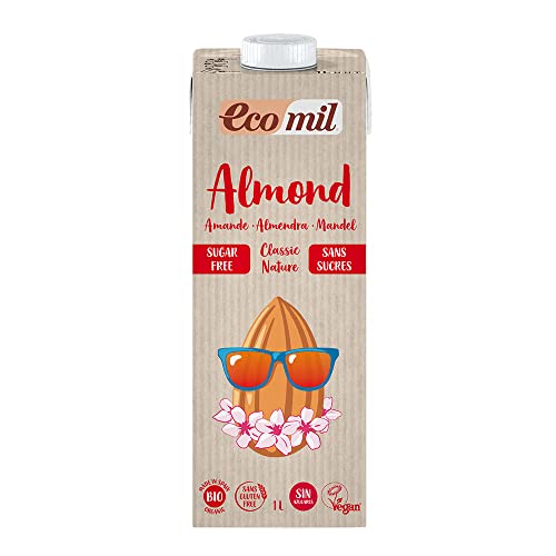 Ecomil - Bebida de Almendra Ecológica, Leche Sin Lactosa Almendras, Sin Azúcar, Bebida Vegetal, Producto Ecológico - Pack 6 x 1L