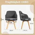360° Drehbare Esszimmerstühle 4er Set, Polsterstuhl mit Armlehne, Stoffbezug, Holzbeine, Mid-Century Design, Komfortabler Küchenstuhl für Esszimmer und Wohnzimmer (Dunkelgrau, 4PCS) – Bild 3