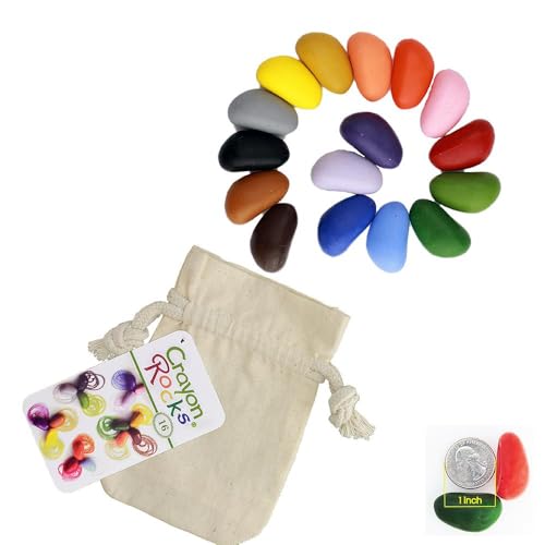 Crayon Rocks, Crayons in a Rock Shape, 16 Count, Tripod Grip Made For Handwriting Development in Kids and Toddlers, Fun & Educational, Creative Activity, Comes in a Muslin Bag - 16 Colors