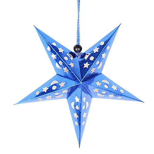 Brussels Pantalla de papel 3D con diseño de estrella, para colgar en forma de pentagrama, decoración de árbol de Navidad, boda, fiesta, adorno azul, 30 cm