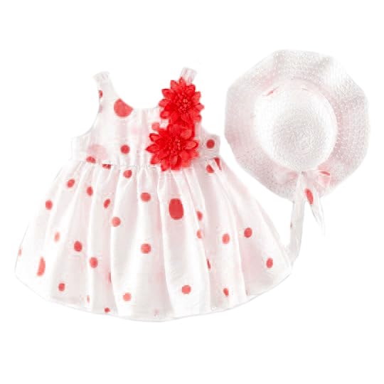 Image of Bold N Elegant Girls Cotton Sleeveless Floral Print Summer Frock Dress with Sun Hat for Preschool Girls