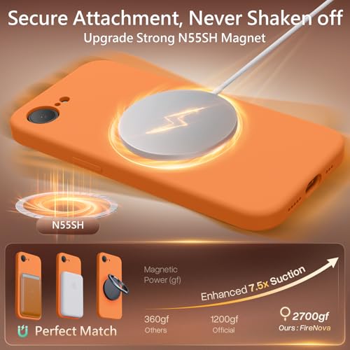 Image of FireNova Magnetic for iPhone 17e Case /iPhone 16e Case, Compatible with MagSafe, [Silicone Camera Protection] Microfiber Lining Phone Case, 6.1 inch, Orange