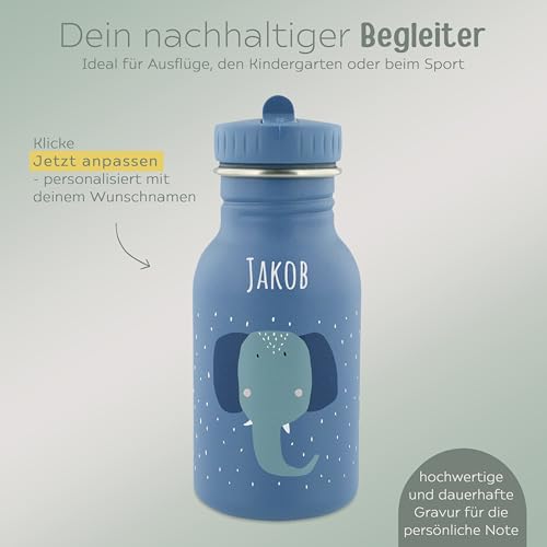 wunderwunsch Trinkflasche personalisiert für Kinder, Flasche personalisiert, Babyflasche, Kinder Flasche, Trixie Trinkflaschen mit individuellem Namen (Elefant, 350ml)