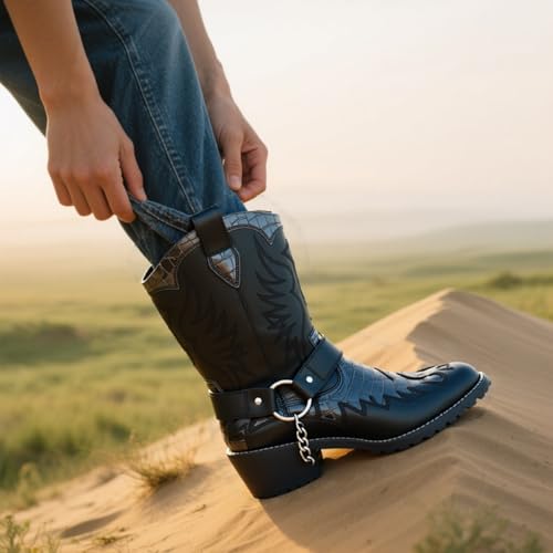 Cowboy Boots for Men Western Men's Boots with Fashion Metal Chain4