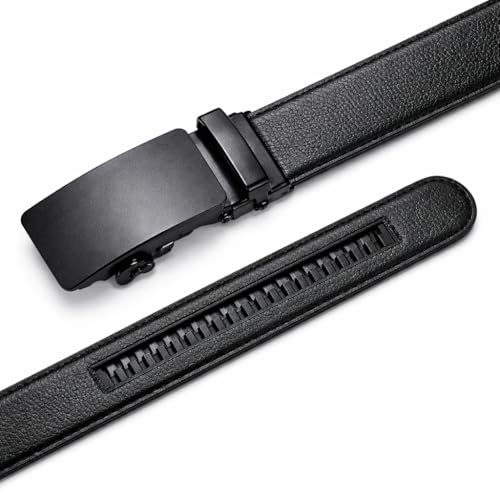 Image of Men Automatic Buckle Belt Leather Adjustable 30-42 Inch | Ratchet Belt for Men Formal Casual Stylish Black Belt