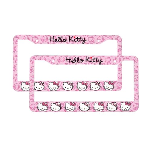 2 Pcs Cartoon Pink License Plate Frame - Cute Cat Design for Women Kawaii Car Tag Cover Holder, Universal for Vehicles Stylish Car Decor Accessories