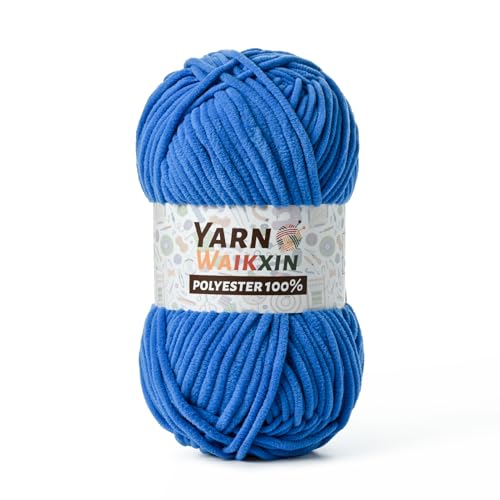 Image of Soft Chenille Yarn for Crocheting, Fluffy Chunky Crochet Yarn for Baby Blanket, (1.76oz /65.6yds) Fuzzy Velvet Yarn for Amigurumi&DIY Puzzle、Crafts、Scarf(Blue)