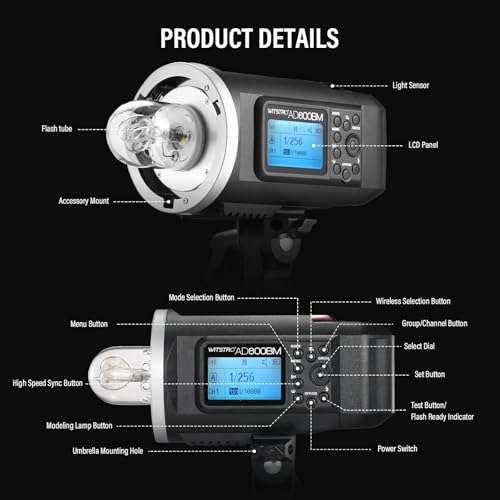 Godox AD600BM 600Ws GN87 HSS 1/8000s Outdoor Flash Strobe Studio Monolight with Bowens Mount, 8700mAh Battery, 2.4G Wireless X System with Standard Reflector