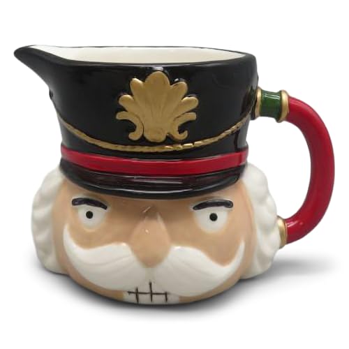 100 North GCA International Inc. Christmas Holiday Table and Kitchen Décor 5 x 3.5 Inch Ceramic Creamer Server Pitcher, Red and Black, Nutcracker