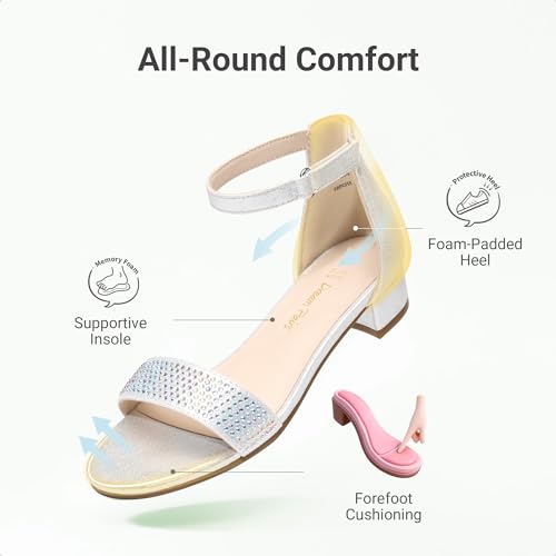 Image of DREAM PAIRS Girls Sandals Low Heel Dress Pump Ankle Strap Flower Wedding Party Shoes for Little Kid /Big Kid