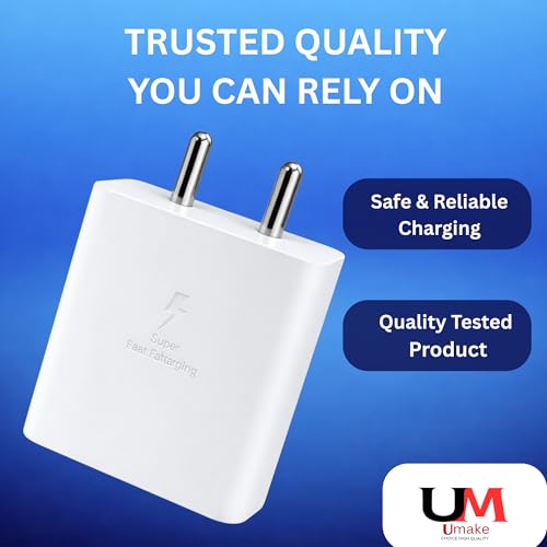 Image of Umake 65W Fast Charger Adapter, USB-C PD & USB-A Dual Port, BIS Certified Super Fast Charging Wall Charger for Samsung Galaxy S24 Ultra /S23, iPhone 15 /14 /13, MacBook Air, iPad, OnePlus - White
