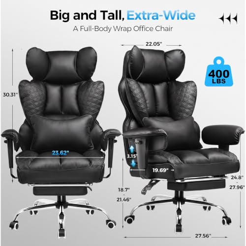 Image of GTPLAYER Big and Tall Gaming Chair 400lbs Heavy Duty Office Chair with Footrest, High Back Pocket Spring Lumbar Support, Ergonomic Wide Comfy Seated Cushion for Lower Back Pain Relief, Carbon-Black