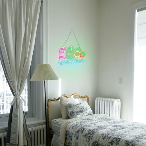 Image of Agua Fresca Neon Signs for Wall Decor Dimmable Colorful LED Light with Fruits and Straw USB Powered Fun Signs for Latin Restaurants Store Food Stalls Cafes Bars Kitchens