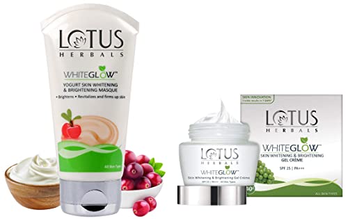 Image of Lotus Herbals Whiteglow Skin Whitening And Brightening Gel Cream, SPF-25, 40g And Lotus Herbals White Glow Yogurt Skin Whitening And Brightening Masque, 2 Count (Pack of 1)