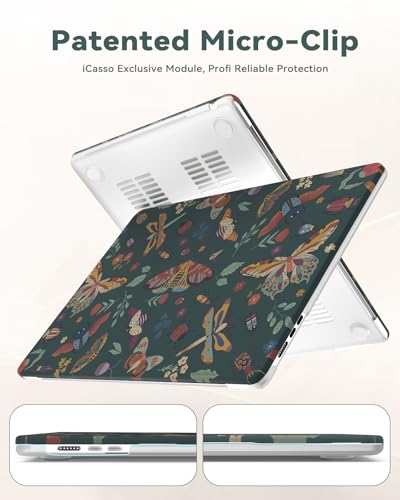 Image of iCasso for M5 MacBook Air 15 inch Case 2026 2025-2023 M4 M3 M2 Model A3448 A3241 A3114 A2941,Slim Protective Pattern Hard Shell Case for Mac Air 15.3 inch, Keyboard Cover + Screen Flim,Green Butterflies