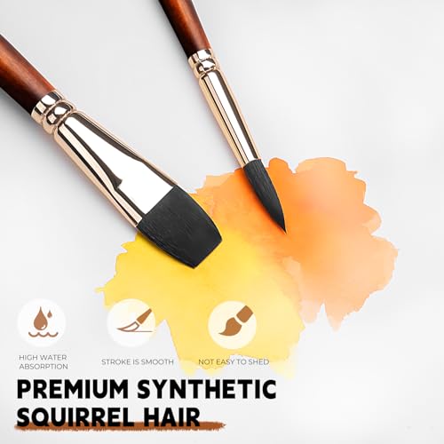 Image of Watercolor Brushes Professional, Fuumuui 10Pcs Synthetic Squirrel Hair Water Color Paint Brush Set for Artists - Flat, Round Pointed, Dagger, Cats Tongue Oval Wash for Watercolor Gouache Inks Painting