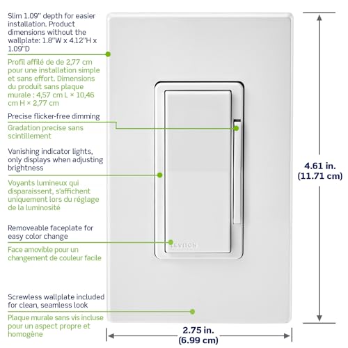 Image of Leviton Decora Smart Dimmer Switch, Wi-Fi, Works with Matter, My Leviton, Alexa, Google Assistant, Apple Home /Siri & Wired or Wire-Free 3-Way, Neutral Wire Required, D36HD-1RW, White