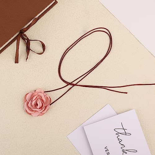 SAVITA Vintage Flower Necklaces, Boho Floral Necklace Adjustable Fabric Rose Necklace for Women Girls Bride Wedding Party Birthday (Light Pink)4