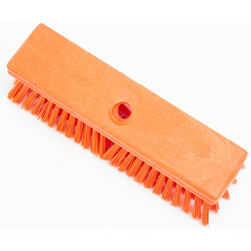 Image of SPARTA Deck Scrub Head, Heavy Duty Brush with Stiff Bristles for Cleaning Outdoors, 10 inch Long, 6 Count, Orange