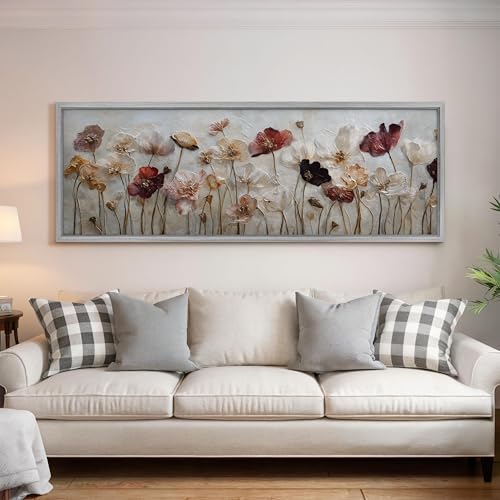 XINBAO Stampa floreale stretta con texture, stampa di fiori, ampia tela panoramica incorniciata, lunga arte murale orizzontale, decorazione, arte sopra il letto (20x60 cm/senza cornice)