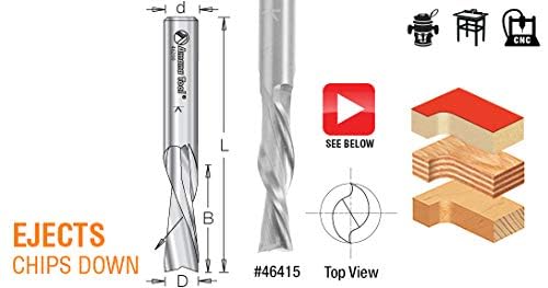 Mèche de défonceuse hélicoïdale carbure Amana Tool 46438 coupe descendante pour finition nette