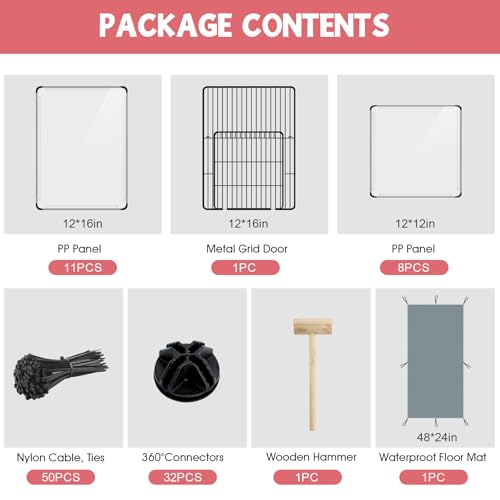 Image of 20 Panels Small Animals Playpen, 48 inch x 24 inch x 16 inch Transparent Pet Playpen with Waterproof Mat,Portable Plastic Enclosure Cage for Chicken /Guinea Pigs /Bunny /Ferrets /Hamsters /Hedgehogs Indoors Outdoor