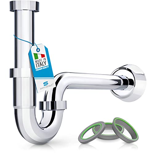 Siphonly Design Röhrensiphon für Waschbecken | Design- Ablaufgarnitur | Universal Geruchsverschluss für Waschtisch in ABS-Kunststoff verchromt | mit verlängertem Tauchrohr und Wandrohr (300 mm) Cover