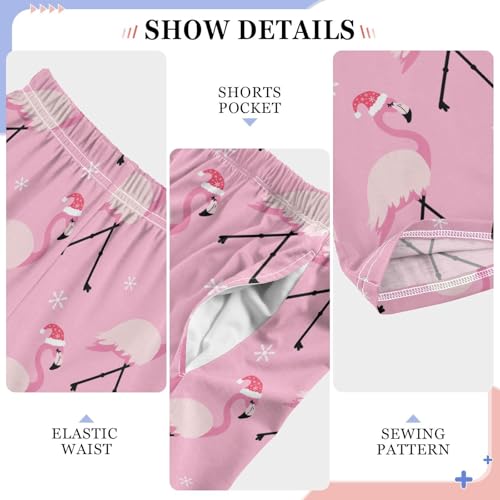 Christmas Flamingo Snow Boys Long Pants Soft Trousers Elastic Waist Kids Lounge Bottoms with Pockets S-XL4