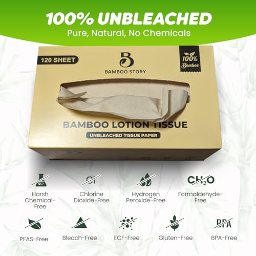Image of Bamboo Story, Bamboo Lotion Facial Tissue Unbleached, 6 Box 3ply and 720 Sheets, Bamboo Facial Tissue - FSC Certified, Biodegradable, Chemical Free, Plastic Free, BPA Free, Bamboo Facial Tissue