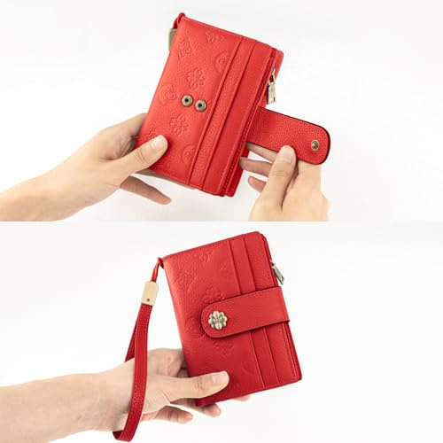 Image of XINNSTAR Small Wallet for Women RFID Blocking Leather Trifold Compact Card Wallets Ladies Wristlet Purse with Zipper Coin Pocket ID Window