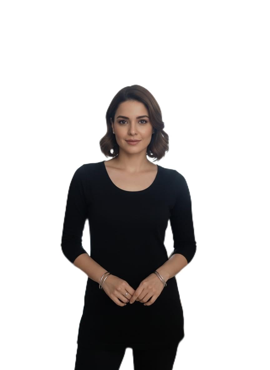 FABLUSH Women's Thermal Top, Cotton Rich, Long Sleeve, Black-picture-51
