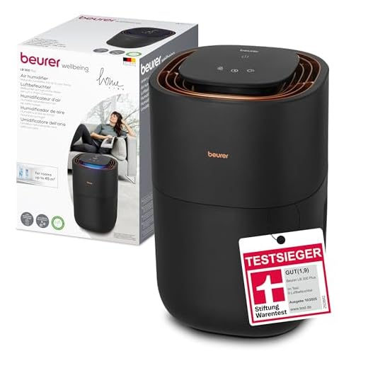 Beurer LB 300 Plus Luftbefeuchter mit energieeffizienter Kaltverdunstungstechnologie, farbiger Luftfeuchtigkeitsindikator, hygienische Filtertrocknungsfunktion, für Räume bis ca. 45m²