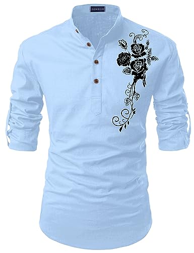 Image of Zombom Men's Casual Cotton Polyester Blend Printed Full Sleeve Short Kurta Shirt