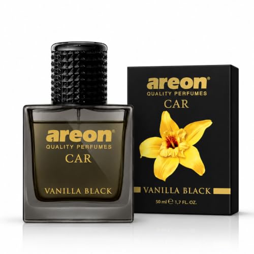 Image of AREON MCP08 Vanilla Black Car Perfume Spray - 1.7 Fl Oz Glass Bottle Air Freshener - Long-Lasting Fragrance for Car Interior - Premium Auto Air Freshener - Elegant Scent (50ml)