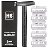 Henson Shaving Razor - Jet Black Double Edge Safety Razor with 5 Spare Blades - 30° Angled Precision With Superior Blade Rigidity- Reusable Single Blade Razors For Men and Women - Mild Aggression