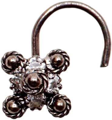 Indian Nose Stud Black Plated Nose Stud Flower Nose Pin Silver Nose Piercing Crock Screw Nose Hoop Indian Nose Ring Diamond Nose Piercing
