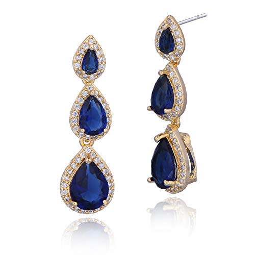 Women's Cubic Zirconia Bridal Earrings - Elegant Long Wedding Party Prom Earring for Bride Bridesmaids Crystal CZ Rhinestone Chandelier Statement Dangle Drop Earrings for Women