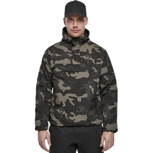 Image of Brandit INDIVIDUAL WEAR Men's Fleece-Lined Quarter Zip Windbreaker Pullover - Lightweight Weatherproof Casual Outdoor Jacket, Dark Camo, Large