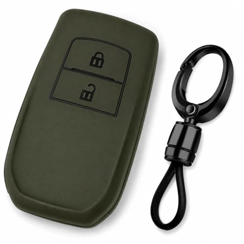 Image of JVCV Soft TPU Key Cover Compatible with Toyota Fortuner Hilux Innova Crysta Fortuner Legender Innova HyCross Land Cruiser 2 Button Smart Key | Scratch-Resistant Case (2B Matte Green Style A)