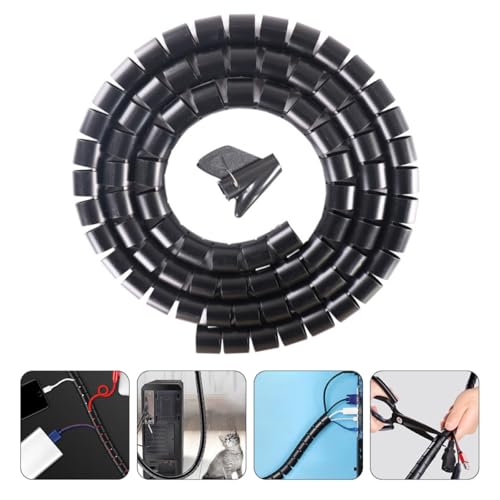 Cable sleeve organizador de cables con tubo espiral anti-mordeduras negro de 10 m para protección de cables y escritorio miniatura 4